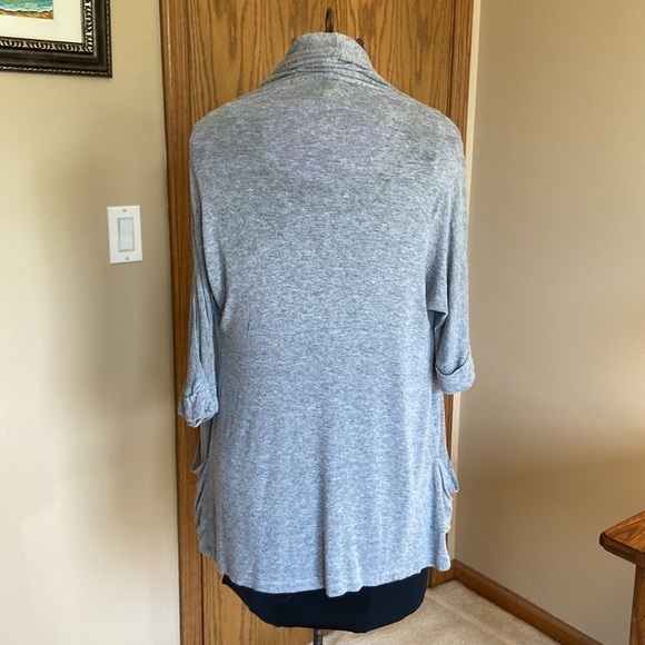 🦄 𝅺Tea n Rose Thin Gray Draped Cardigan with Pockets Medium - Picture 3 of 10